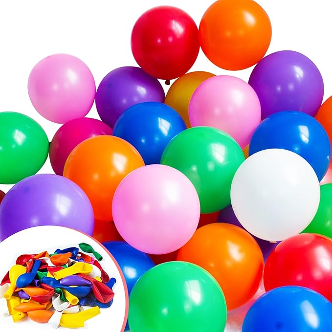 ASIYUHY 100 PCS Party Balloons Assorted Colors 12 Inch Rainbow Balloons with 65FT Ribbon Thick Latex Colorful Balloon Multicolor Bright Balloons for Kids Birthday Rainbow Party Weddings Decorations