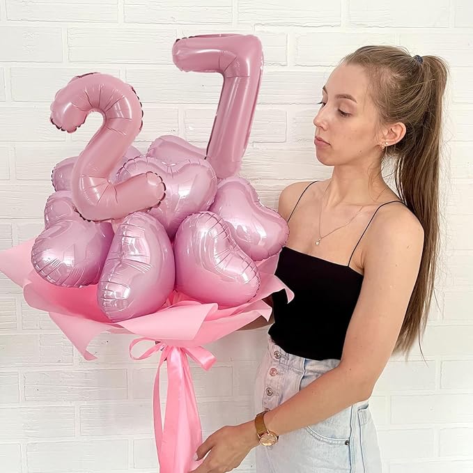 TONIFUL Balloons 16 Inch Pink 0-9 Number Mylar Foil Balloons 10 Pcs Custom digitalal Balloons for 2026 New Year Eve Birthday Party Engagement Graduations Anniversary Baby Shower