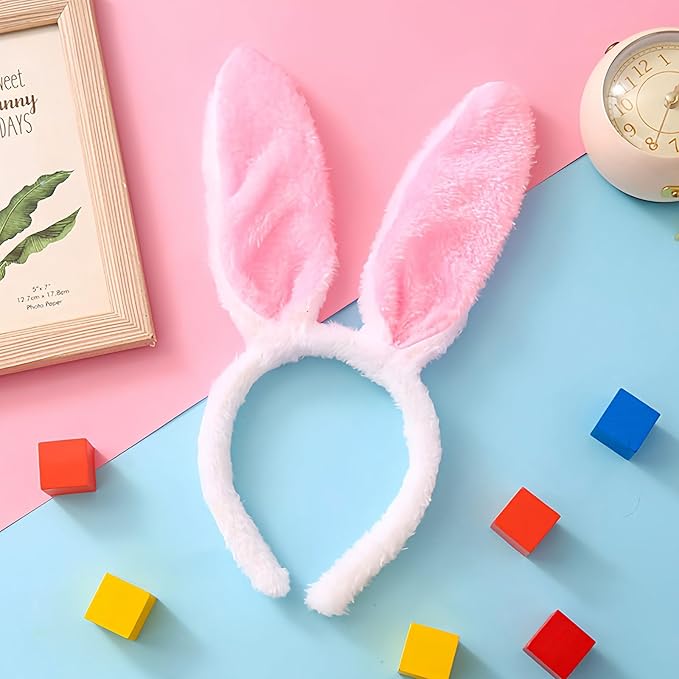 Bunny Headband Easter Hair Bands for Women Girls Kids, Pink Cute Plush Rabbit Ears Hair Accessories Non Slip Headbands Easter Day Party Decoration Supplies