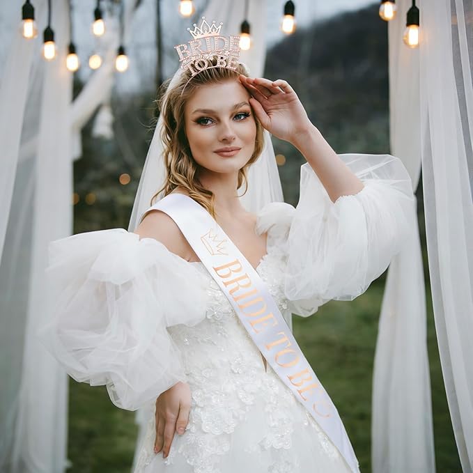Bride To Be Accessories Set – Rhinestone Tiara Headband, Bride To Be Sash & Veil | Bachelorette Party Supplies, Bridal Shower Decorations, Bride Sash and Veil Set, Bride Accessories