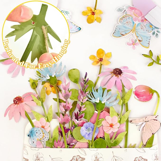 Wildflower Party Decorations Butterfly Flower Banner Flower Leaves Banner Butterfly Garland for Wall Garden Spring Baby Shower Wedding Backdrop Decor