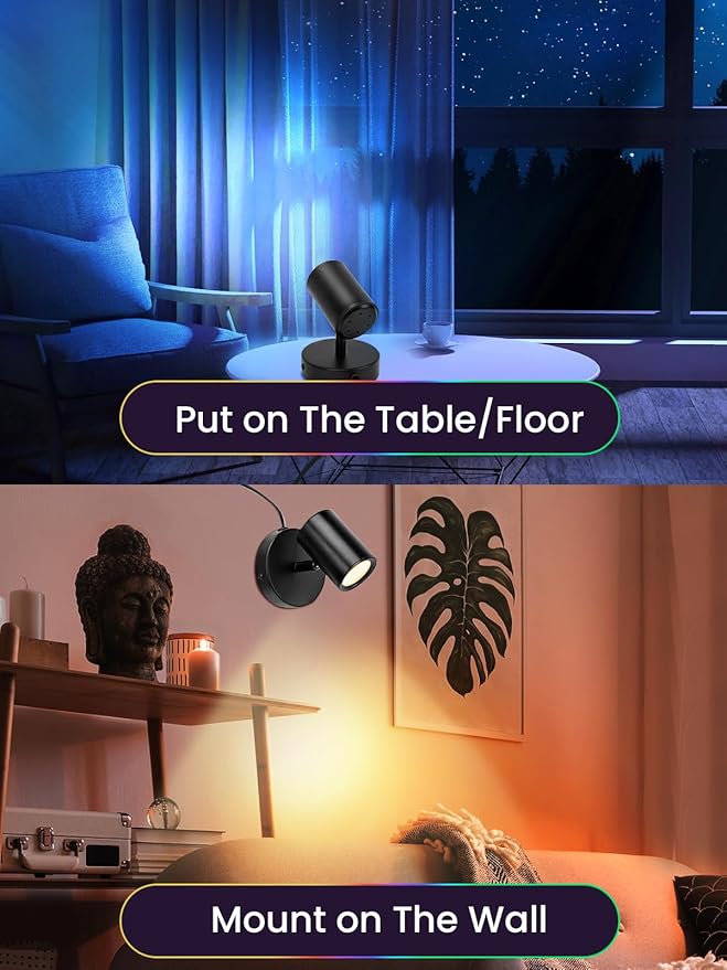 RGBW Indoor Spotlight 10W LED Color Changing Spotlight with Remote, 120V Christmas Up Lights Accent Spot Light with Foot Switch for Plant Halloween Party Decor, 5FT Code, 2Pack