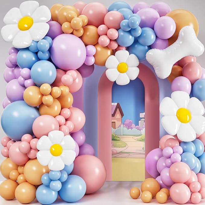 ALL-IN-1 Blue Balloon Arch Kit with BONUS Bone & Daisy Balloons for Birthday Decoration Girl - Pastel Balloons Garland for Blue Party Decorations & Party Supplies - Puppy Party Decorations