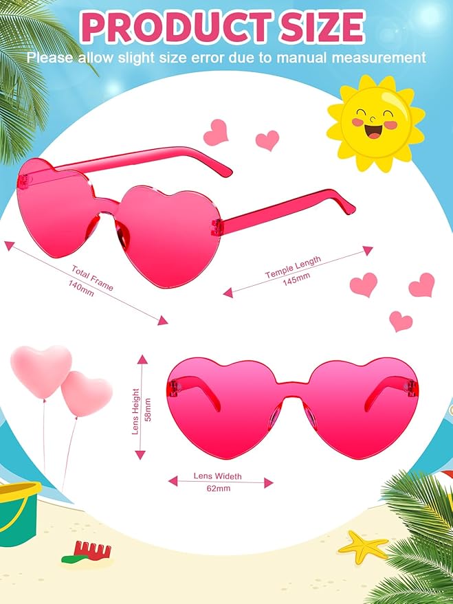 12 Pairs Heart Shaped Sunglasses for Women Colorful Glasses Fun Trendy Transparent Heart Sunglasses Party Favor