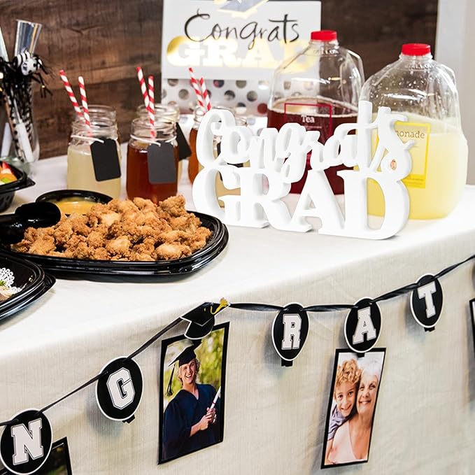2026 Graduation Party Decorations Congrats Grad Sign White Wooden Table Centerpieces Class of 2026 Photo Booth Props for Graduation Party Decorations Supplies