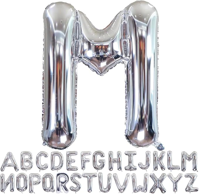 Silver Letter M Balloons 40 inch Large Alphabet M Balloons Silver Helium Foil Letter Balloon Banner for Birthday Party Anniversary Wedding Decoration