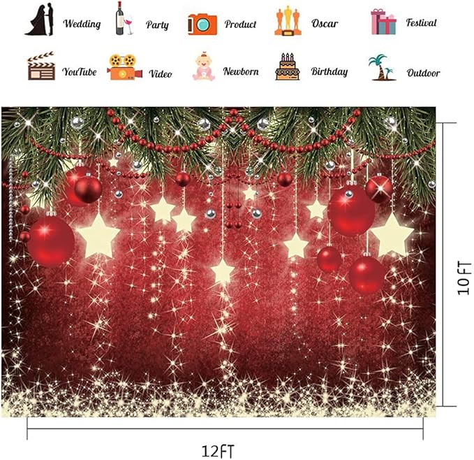 CHAIYA 12x10ft Christmas Backdrop Red Ball Xmas Merry Party Decorations for Family Holiday New Year Backdrop for Christmas Party Decoration Banner Photo Shoot