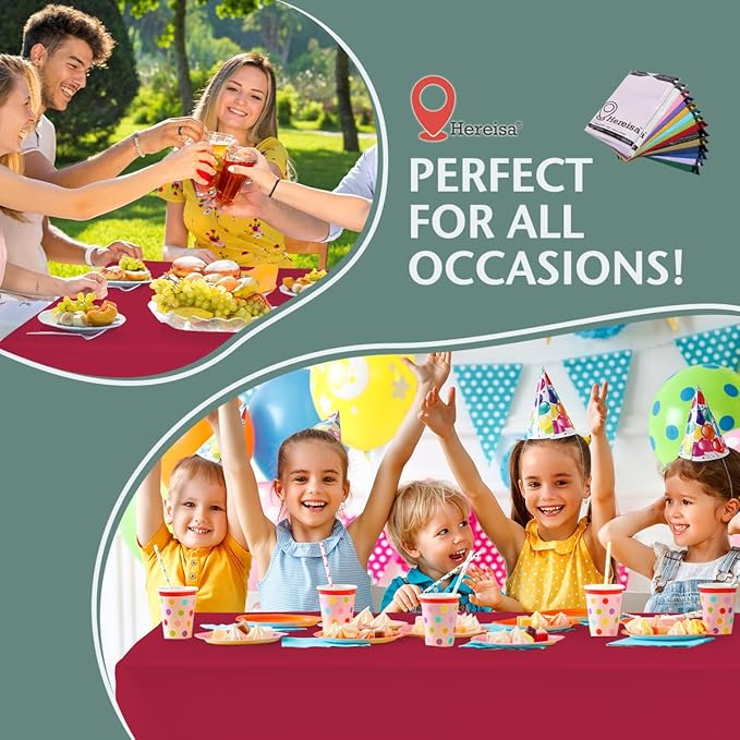 Disposable Plastic Tablecloth 54x108 Inch Rectangle - Red, 4 Pack Waterproof & Tear-Resistant Party Table Cover for Dining, Picnic, Crafts, Holiday Decor