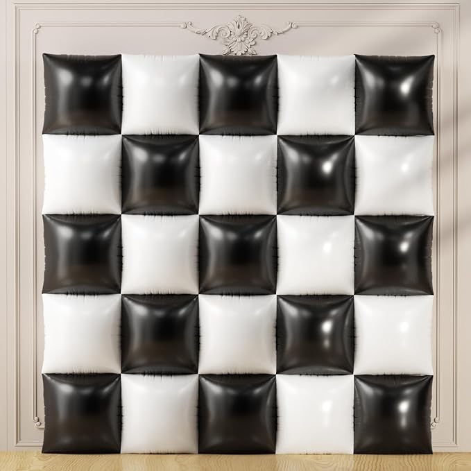 75Pcs Black and White Square Foil Balloons Wall Tunnel Backdrop Double Sided with White Black Balloons Arch Garland Kit for Checkered Racing Car Birthday Party Decoration