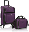 U.S. Traveler Rio Lightweight Softside Rolling Carry-on Suitcase, 4-Wheel Set, Purple