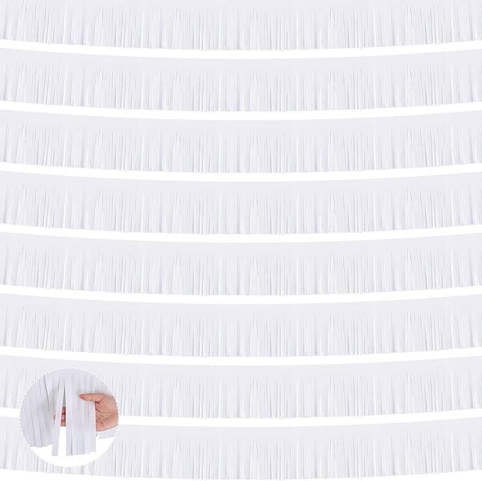 Taiyin 12 Pack 120 Feet White Fringe Garland Tissue Paper Fringe Tassel Party Garland Wall Hanging Banner Backdrop Streamers for? Christmas Wedding Birthday Autumn
