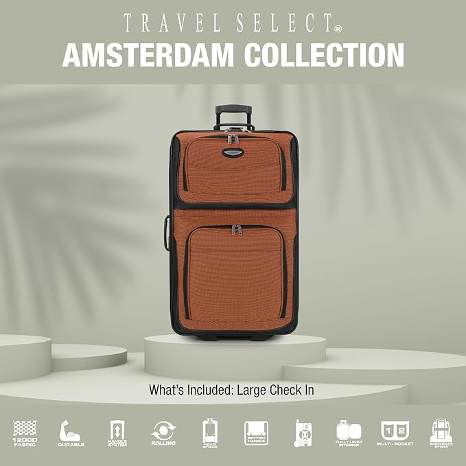 Travel Select Amsterdam Softside Expandable Luggage with Rolling Wheels, Gray, 29-Inch Large