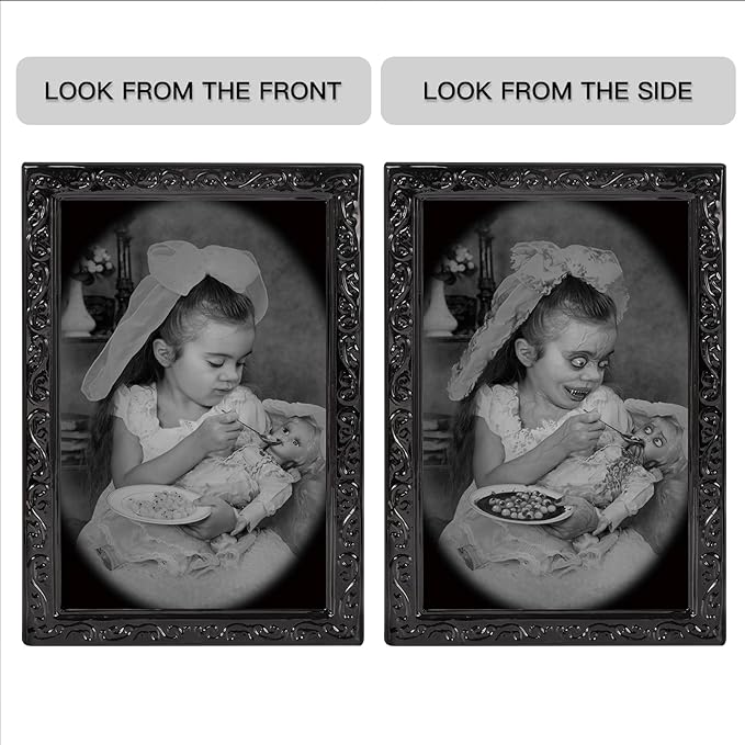 Scary Halloween Decorations Indoor Wall Decor, 6Pack 3D Changing Face Moving Picture Frames Portrait, Gothic Horror Poster Castle Haunted House Mansion Decor Decoration Party Supplies