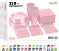350 Pcs Pink Plastic Plates For Party, Pink Disposable Plates Set, 50 Of Each 9" Dinner Plate Set, 7" Dessert Plate, Cups, Napkins & Cutlery Plastic Dinnerware Set Exquisite