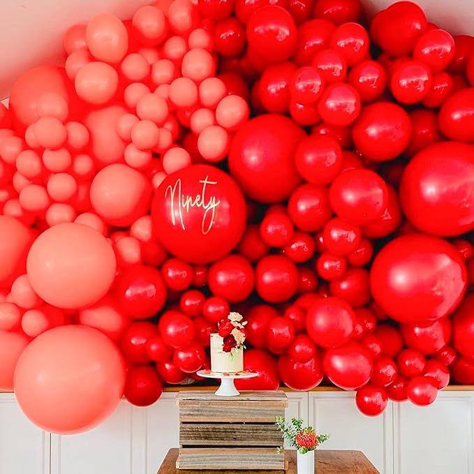 PartyWoo Red Balloons 155 pcs Different Sizes of 18 12 10 5 Inch Red Balloon Arch Kit Garland for Birthday Graduation Bachelorette Citizenship Anniversary Cherry Casino Theme Party Decorations Red-Y57