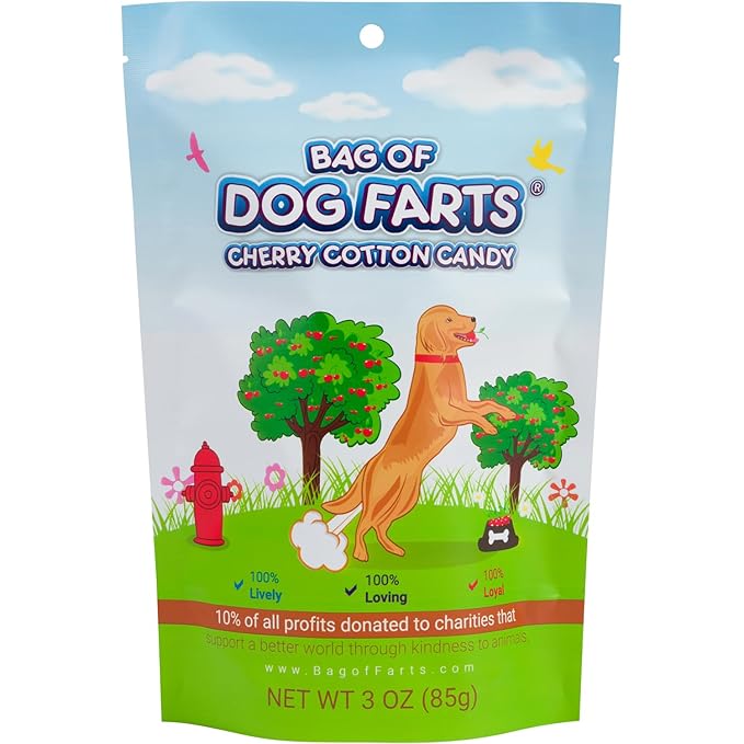 Bag Of Dog Farts Cherry Cotton Candy Funny Dog Lover Gift for All Ages Unique Birthday for Friends, Mom, Dad, Girl, Boy Funny Easter Basket Stuffer Gag Gift, 3 ounces / 1 pack