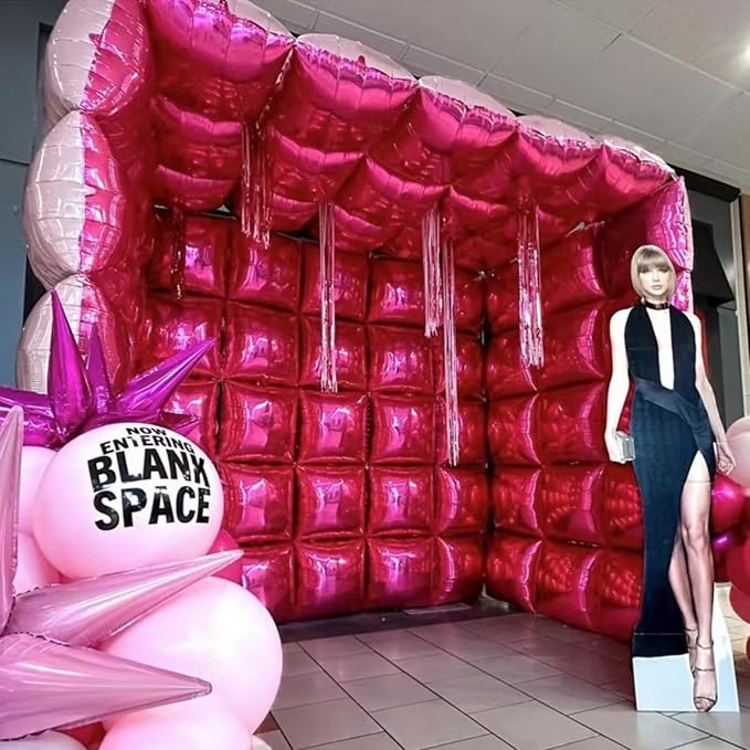 Hot Magenta Pink Square Foil Balloons Wall Backdrop Double Sided Metallic Balloon Tunnel Arch Garland Kit For Anniversary Bachelorette Birthday Engagement Bridal Baby Shower Party Decorations