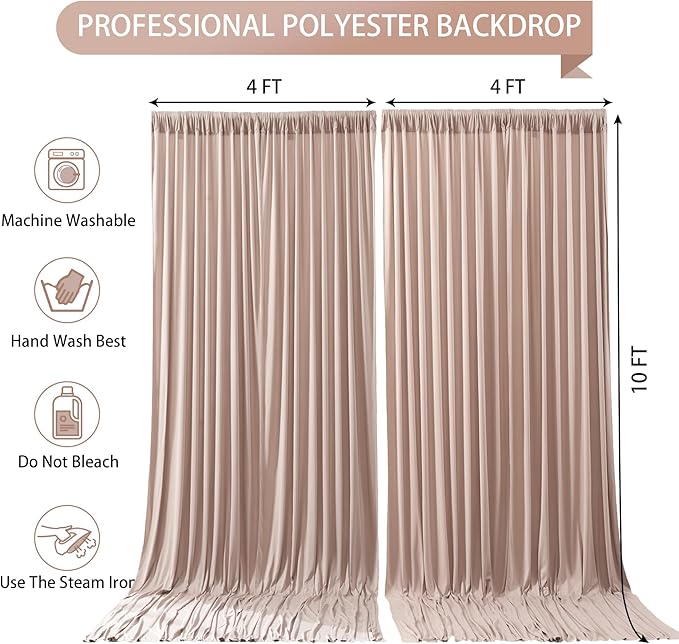 Nude Blush Backdrop Curtains-Wrinkle-Free Polyester Photography Drapes Party Curtain Background for Baby Shower Wedding Decorations- 8 X10FT