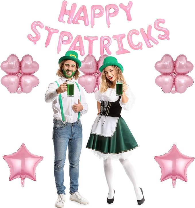 Pink Four Leaf Balloons Foil St. Patrick's Day Balloons Star Balloon for Spring Birthday Decorations Four-leaf Ballons St. Patrick's Day Decorations Party Supplies Arch Kits Party Balloon Sets 20pcs
