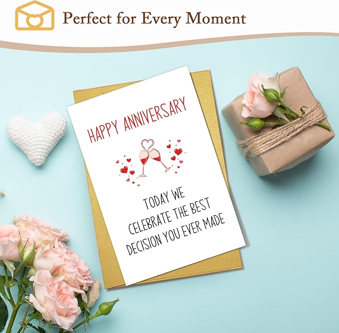 Qiliji Funny Anniversary Card for Men Women, Romantic Anniversary Card for Husband Wife Boyfriend Girlfriend, Best Decision You Ever Made, Love of My Life