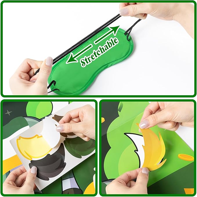 St. Patrick’s Day Pin the Tail On the Donkey Game Large Poster with 24 Pcs Stickers Blindfolds Fun Classroom Activity for Irish St. Patrick’s Day Carnival Birthday Party Decorations Wall Decor