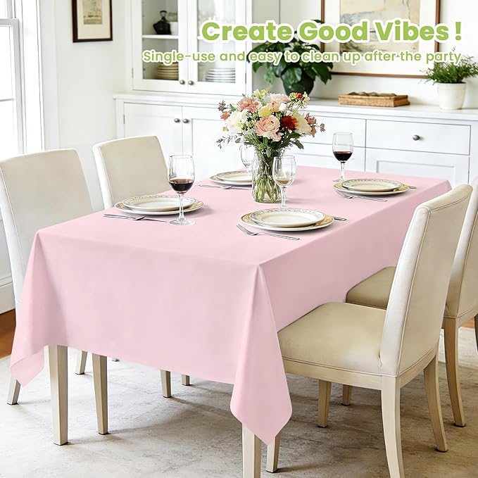 Mulbozy Pink Plastic Table Cloth Disposable 4 Pack, 54 × 108 Inch Tablecloths Rectangle, Light Pink Plastic Table Cover for Party Decor