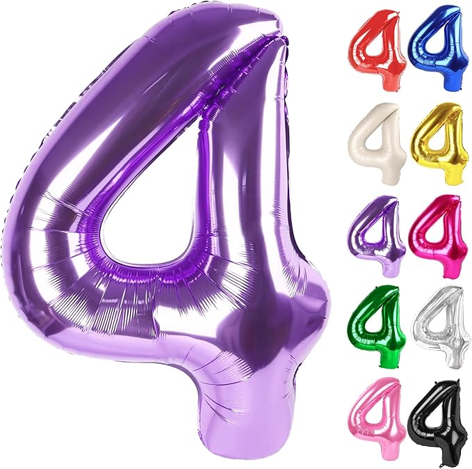 Purple Number 4 Balloon 40 Inch, 4 Balloon Number, 4th Birthday Decorations, Purple Party Supplies for Boys Girls