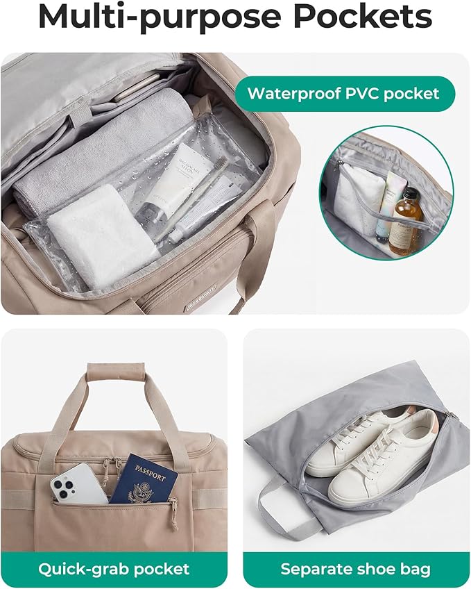 BAGSMART Travel Duffel Bags for Women, 32L Gym Duffle Bag with Laptop Compartment, Carry On Weekender Overnight Bag, Shoe Bag, PVC Wet Pocket, Black