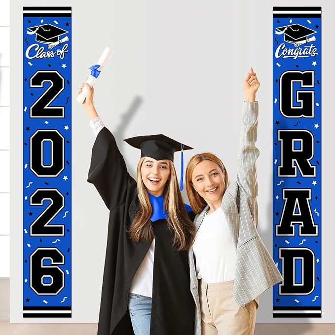 2026 Graduation Decorations,Congrats Grad Banner Backdrop for Class of 2026 Decorations- Blue Graduation Party Decorations