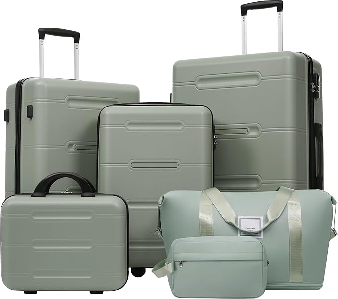 6 Pcs ABS Hardshell Luggage Set Spinner Wheel Suitcase Suitcase Light Green