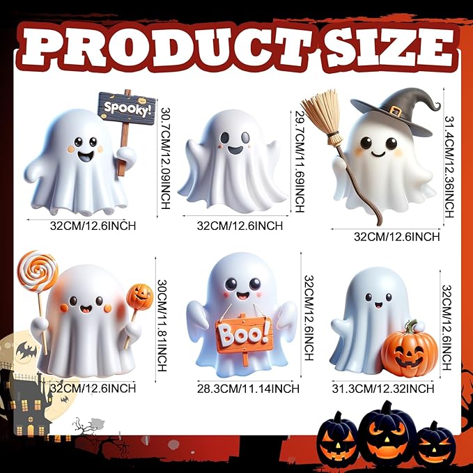 6 Pcs Halloween Ghost Yard Signs Lawn Outdoor Decorations 3D Ghost Yard Stakes for Halloween Home Front Yard Garden Party Supplies(Classic)
