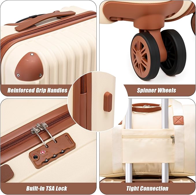 Cosbarn Luggage Sets 5 Piece Suitcases with Wheels, Suitcase Set ABS Hard Case Luggage with TSA Lock Spinner Wheels Durable Travel Luggage