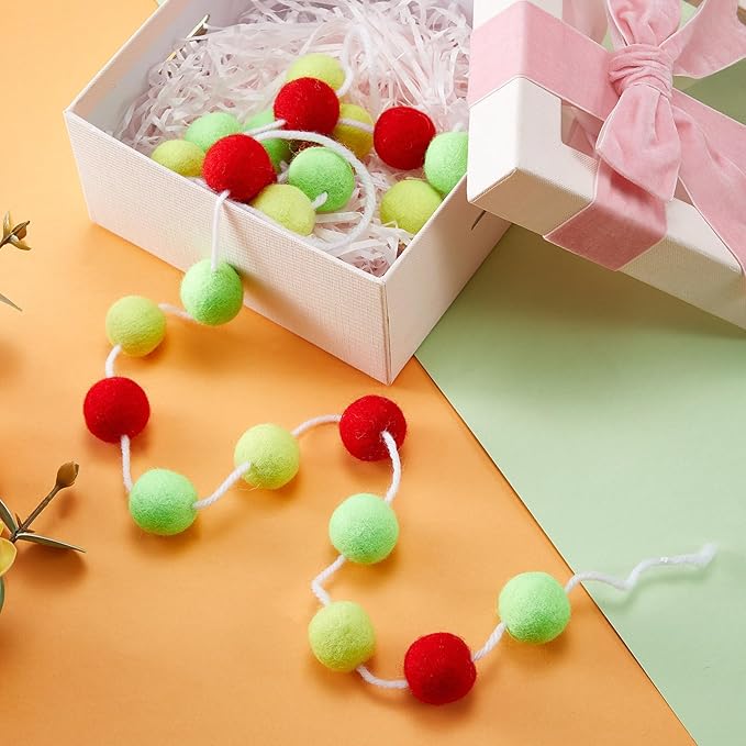 Boao 2 Pieces Wool Felt Ball Garland Colorful Pom Pom Garland Handmade 6.5 Feet Long 24 Balls Felt Banner for Wall Christmas Tree Decoration (Red,Green,Yellow)