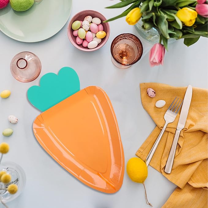 Augisteen 24 PCS Easter Paper Plates Carrot Shape Disposable Plates Easter Spring Party Dessert Plate Cute Paper Plate for Holiday Party Supplies Home Dining Table Decor