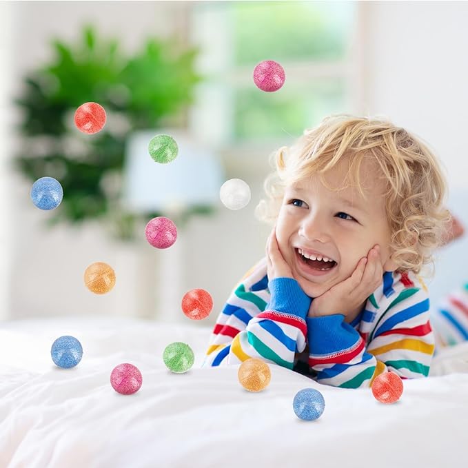 Hxezoc 24 Pcs Glitter Bouncy Balls for Kids, 32mm 6 Colors Rubber Bounce Balls Bulk for Party Favors, Goodie Bag Fillers, Easter Gift Bag Stuffers, Basket Stuffers, Classroom Prizes