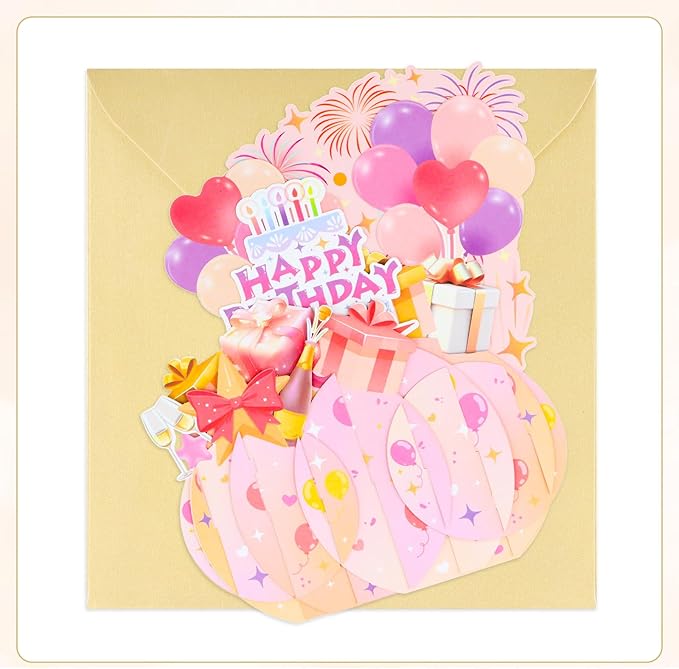 FaCraft Pop Up Birthday Card - Handmade Happy Birthday Pop Up Greeting Cards Gift with Envelope, for Kids Adults, for Her Girls Boys Men Women Son Daughter Mom Dad Boss