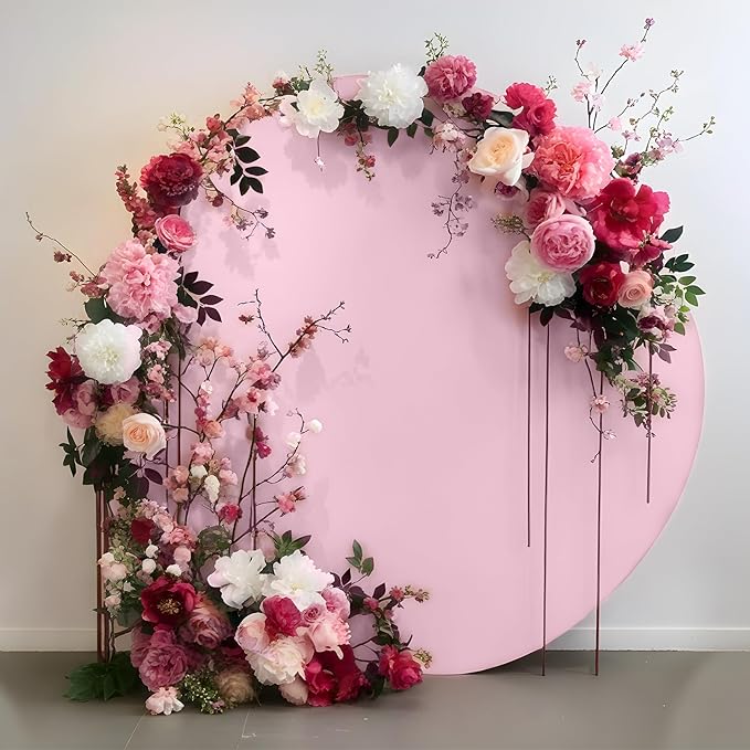 Gallety 7.2 FT Pink Round Backdrop Cover for 5 to 7.2ft Round Backdrop Stand - Adjustable Circle Arch Backdrops Cover for Wedding Birthday Party Photography Baby Shower Decoration
