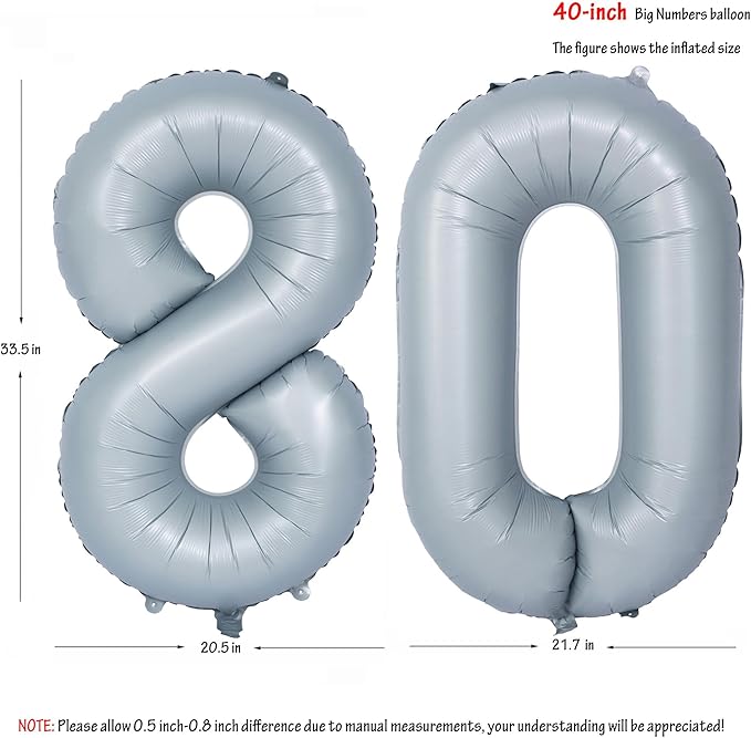 40 In Matte gray Number Balloons Helium Foil Mylar Balloon Birthday Party banquet Decoration 80