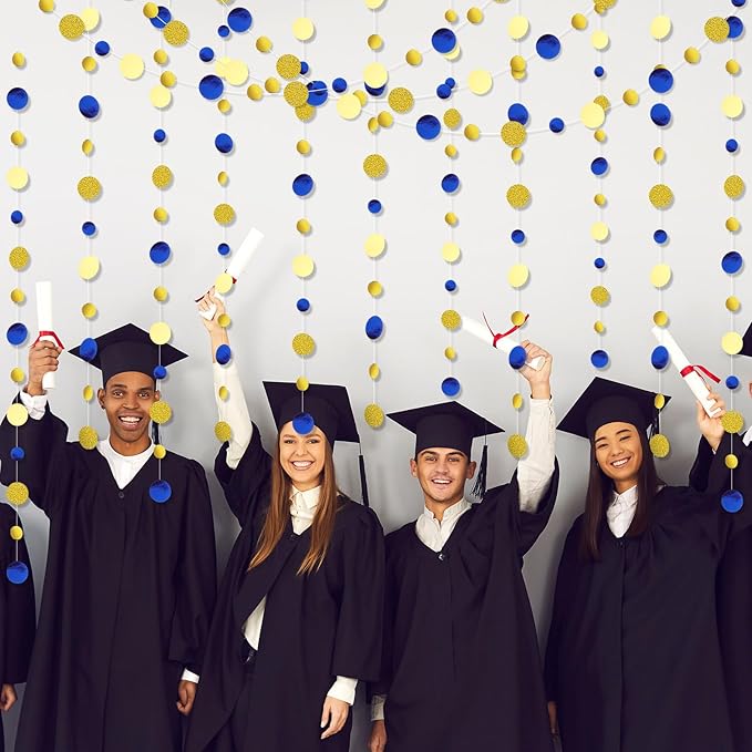 Outus 5 Pieces 13.1 ft Blue Gold Circle Dots Garland Hanging Paper Dot Streamer for 2026 Graduations Birthday Wedding Baby Shower Nautical Pirate Theme Party Decorations Supplies(Blue, Gold)