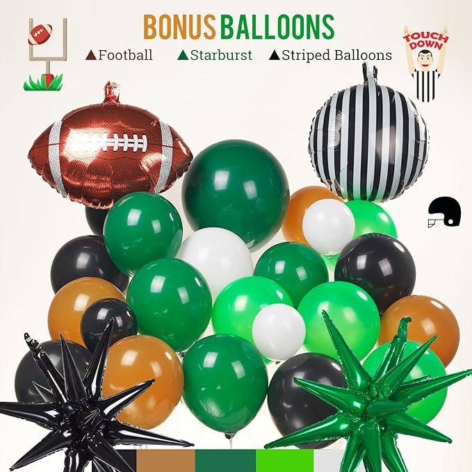 Football Balloon garland arch kit Dark green Brown black balloon large mylar star for sport theme super bowl touch down birthday tailgate party decorations