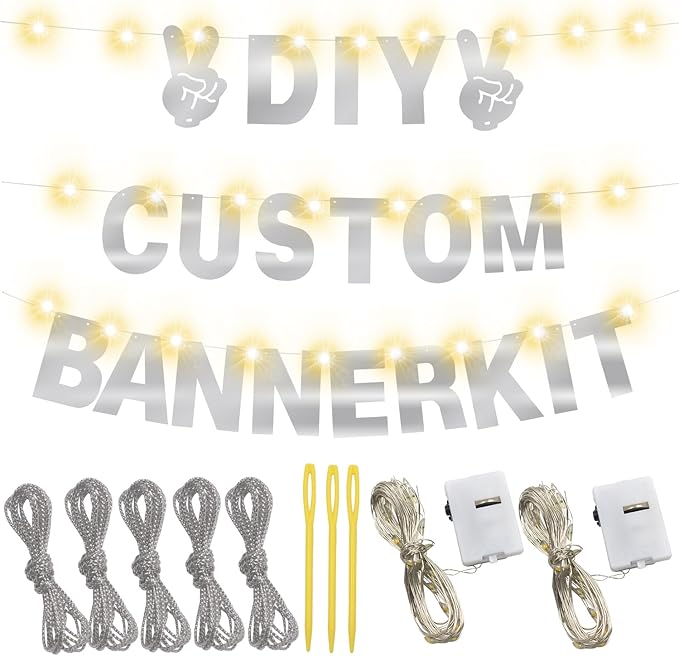 175Pcs Glitter Customizable Banner Kit DIY Custom Letter Banners DIY Happy Birthday Letters 0-9 Numbers Personalized Banner Decor For Wedding Birthday Party Decorations Supplies(Shiny Silvery))