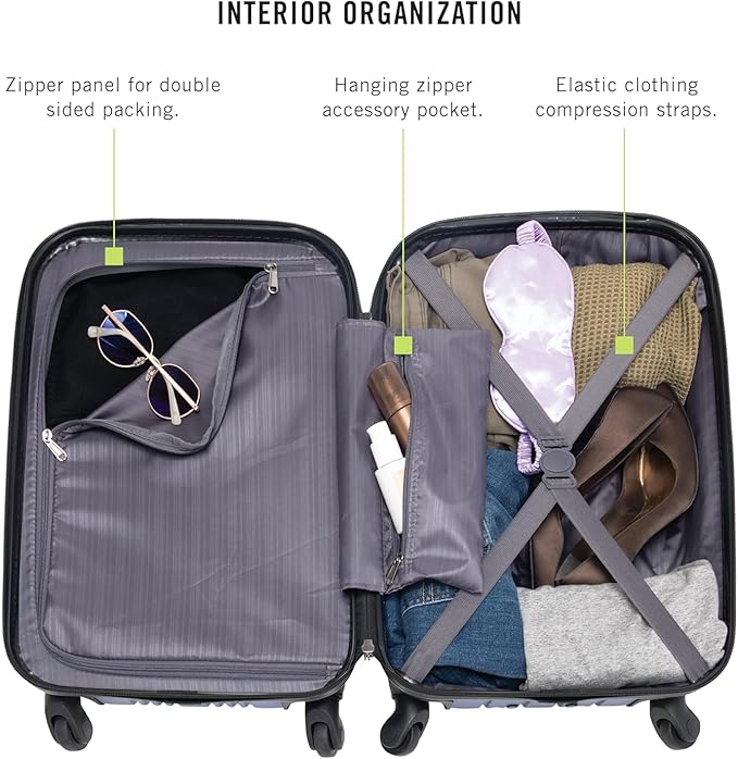 Kenneth Cole REACTION Out of Bounds Lightweight Hardshell 4-Wheel Spinner Luggage, Midnight Black, 20-Inch Carry On