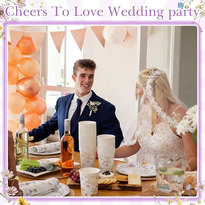 Pickmesh 250 Pcs Wildflower Bridal Shower Decorations Floral Miss to Mrs Plates and Napkins Sets Bride to Be Disposable Paper Tableware Set for Wedding, Engagement, Bachelorette Party, Serves 50