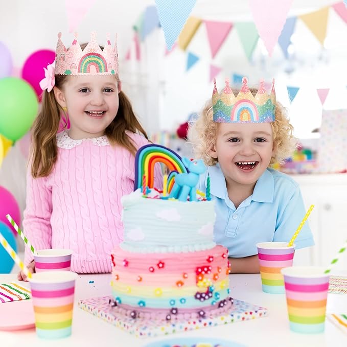 Kathfly Rainbow Birthday Party Hats Crown Headbands for Kids Birthday, Event, Rainbow Theme Party Supplies