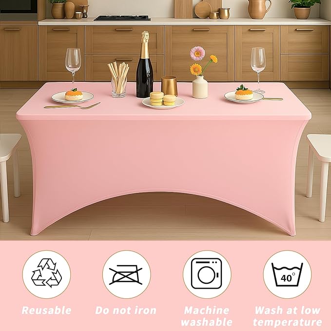 Fixwal 3 Pack Pink Table Cloths Rectangle 6FT, Tablecloths Rectangular Stretch Spandex Fitted Table Covers 6 FT for Valentine's Day, Parties, Banquet, Weddings, Buffet, Graduation Decorations