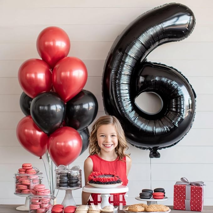 AULE 40 Inch Big Black 6 Balloon Number Large Foil Helium Number Balloons 0-9 Jumbo Giant Happy 6th Birthday Party Decorations for Boy or Girl Huge Mylar Anniversary Party Supplies
