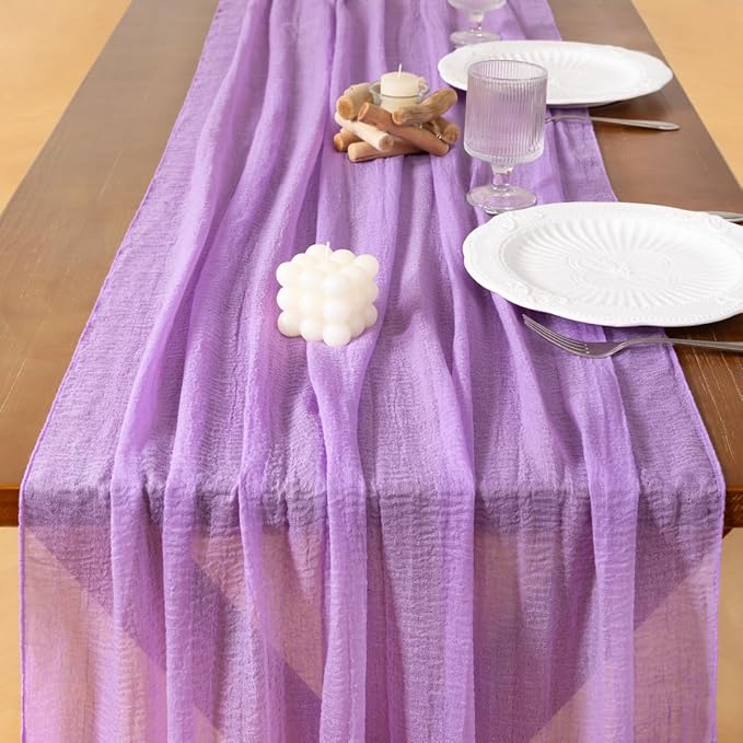 Socomi 3pcs Lilac Purple Easter Spring Cheesecloth Table Runner Gauze 120 Inch Rustic Boho Cheese Cloth Runner for Wedding Party Baby Bridal Shower Centerpiece Decoration Holiday Home Decorations