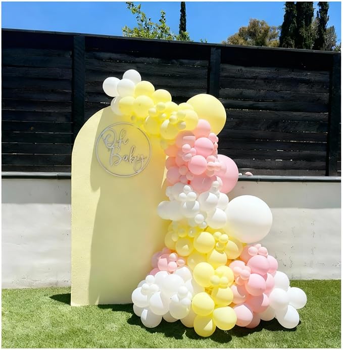 Pink and Yellow Balloons, 60Pcs 12 Inch Pastel Pink Light Pink Yellow Sand White Balloons for Baby Shower Bridal Shower Anniversary Wedding Bee Bear Themed Birthday Party Decorations