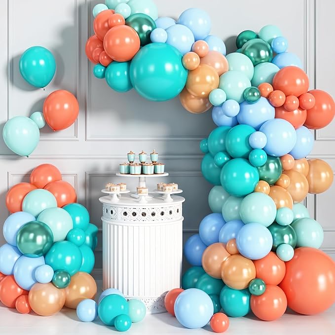 Tropical Balloon Arch Garland Kit with Rose Gold Blue Green Blush Balloons for Hawaii Baby Shower Birthday Theme Party Decorations