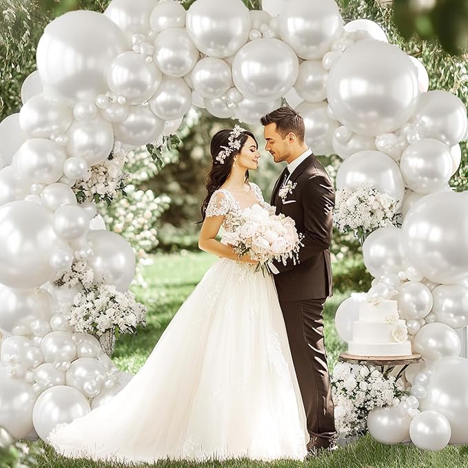 Pearl White Balloons Arch Kit - Double Stuffed White Balloon Arch Kit Different Sizes 18/12/10/5inch White Latex Balloons for Wedding Bridal Shower Anniversary Birthday Party Decoration